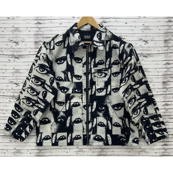 Levi's Skateboarding Garage Jacket X Roemello Ugale Eye Print L Black White NWT - Picture 1 of 8